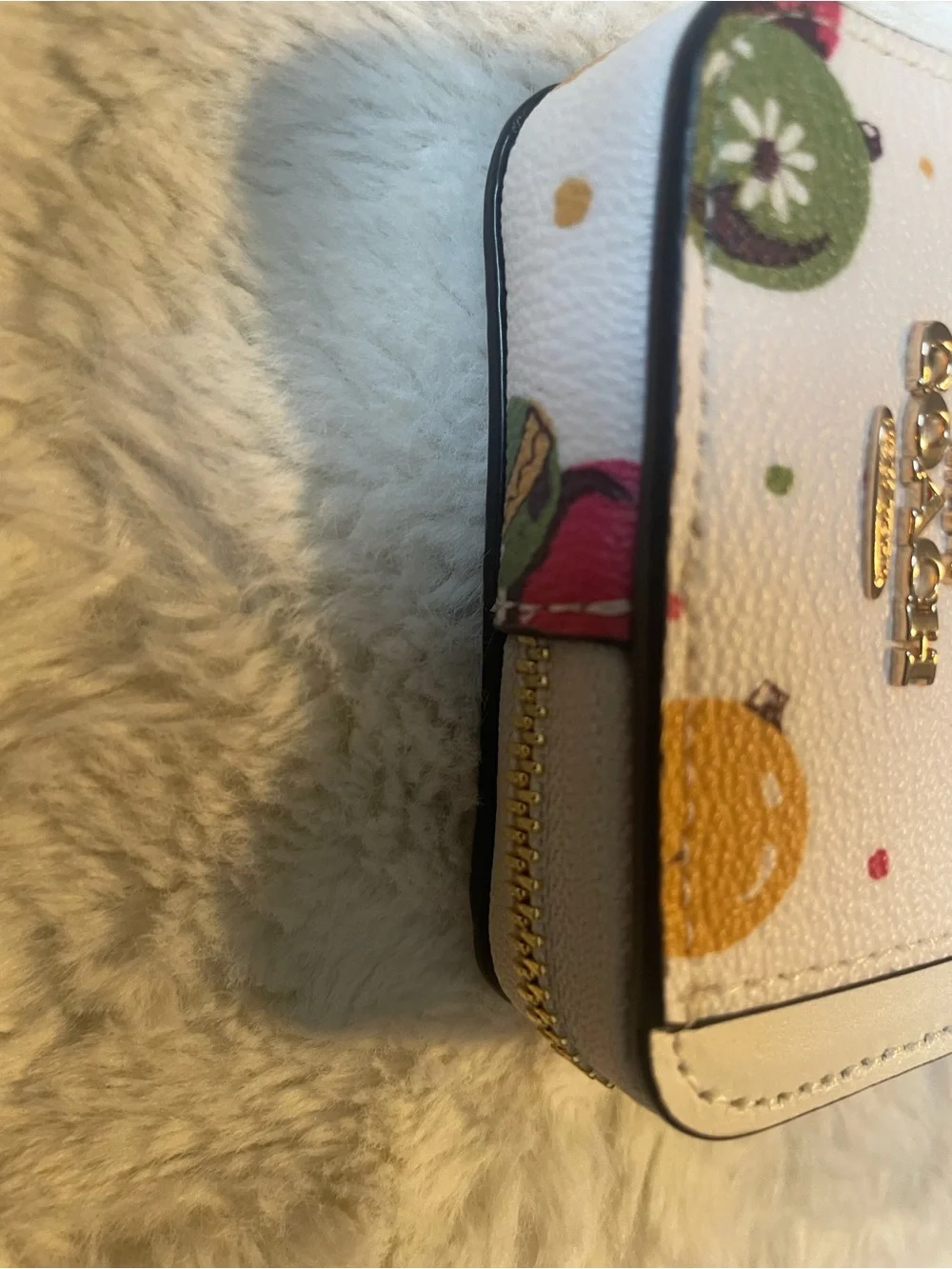 Coach White Leather Holiday Ornament Wallet with Gold Chain
